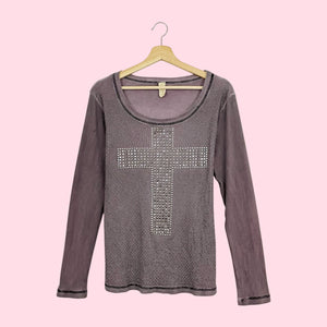 RHINESTONE STUDDED CROSS T-SHIRT (L)