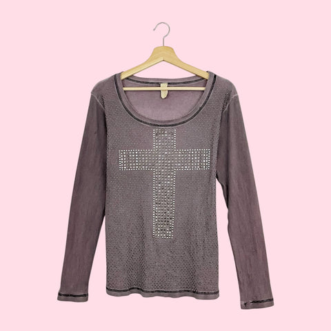 RHINESTONE STUDDED CROSS T-SHIRT (L)