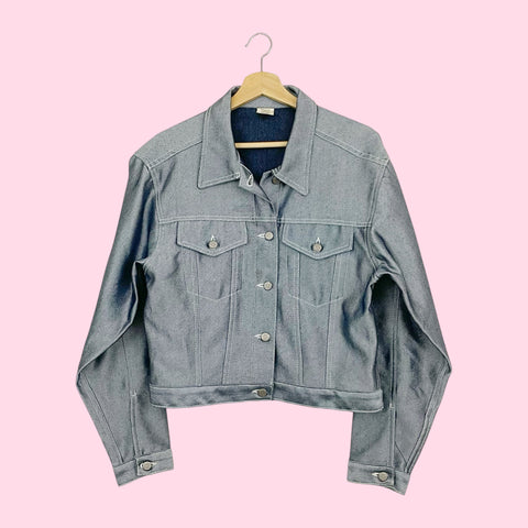 90S METALLIC BLUE DENIM JACKET (M)
