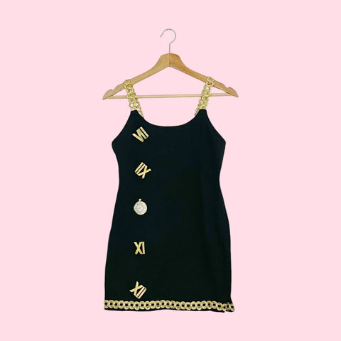 BLACK + GOLD TIME MINI DRESS (S/M)