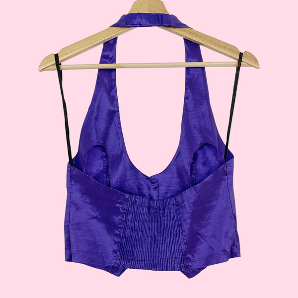 Y2K METALLIC PURPLE HALTER VEST (L)