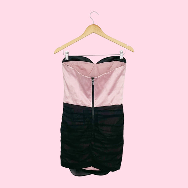 BEBE PINK + BLACK STRAPLESS PARTY DRESS (S)