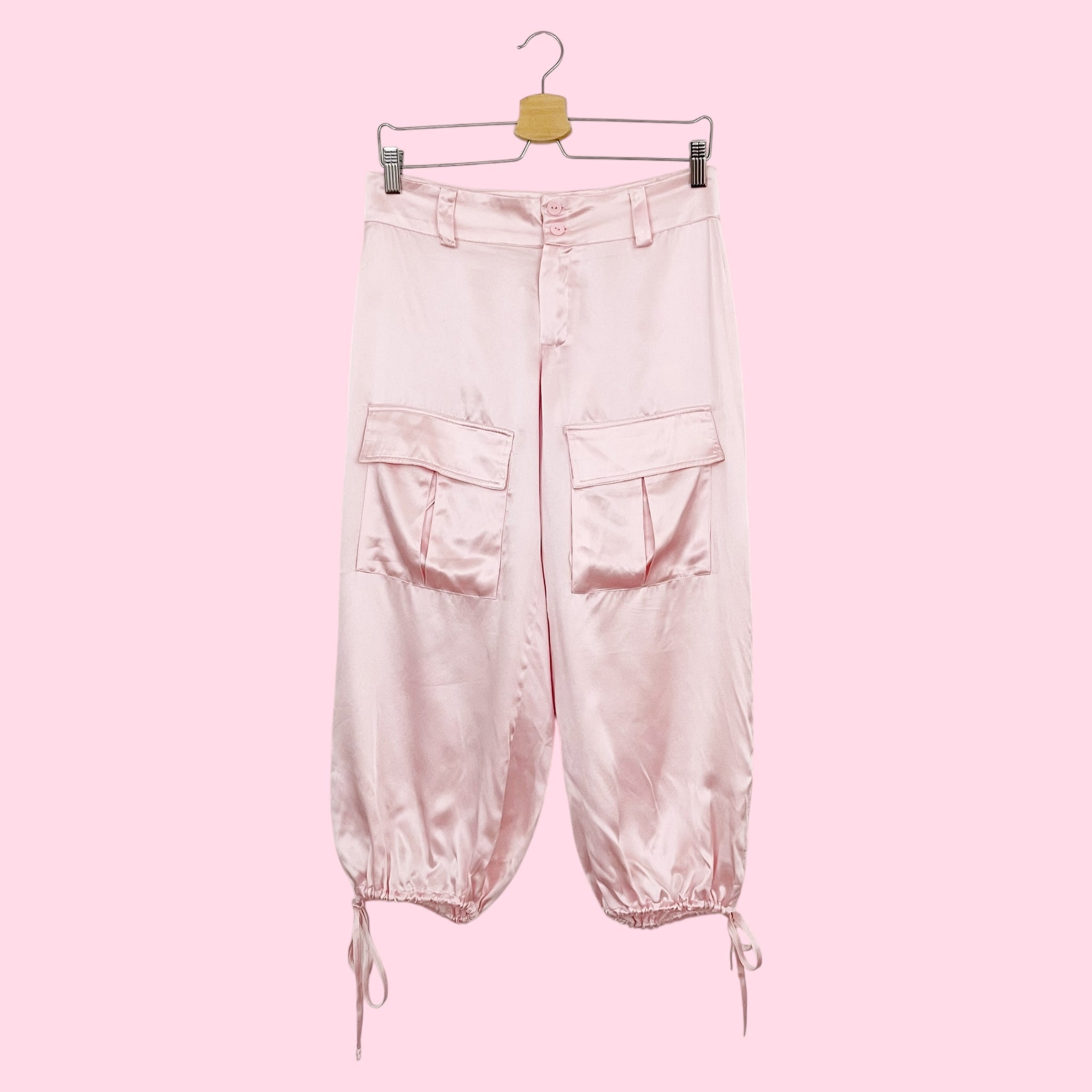 LIGHT PINK SILK CARGO CAPRIS (S)