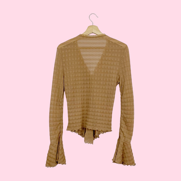 TAN WAVY MESH BELL SLEEVE TOP (M)