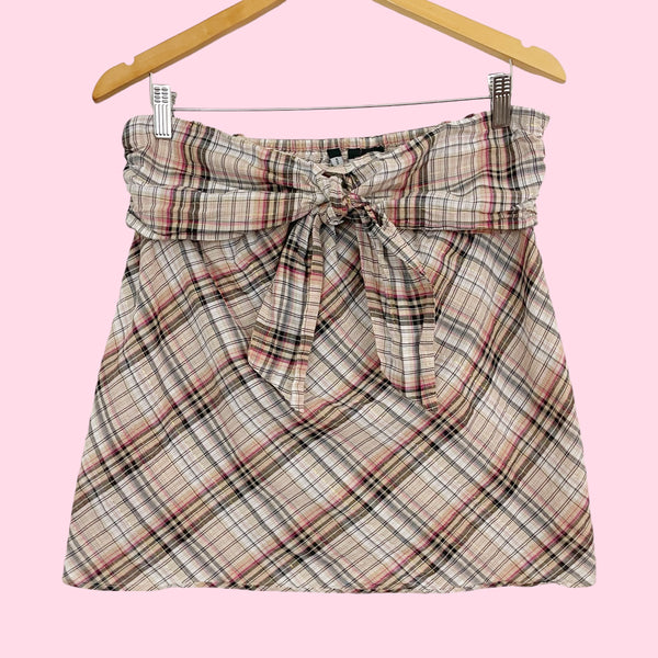 Y2K Tan Metallic Plaid Tube Top (10)