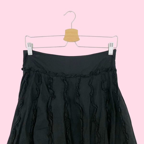 Y2K Black Cotton Ruffle Midi Skirt (S)