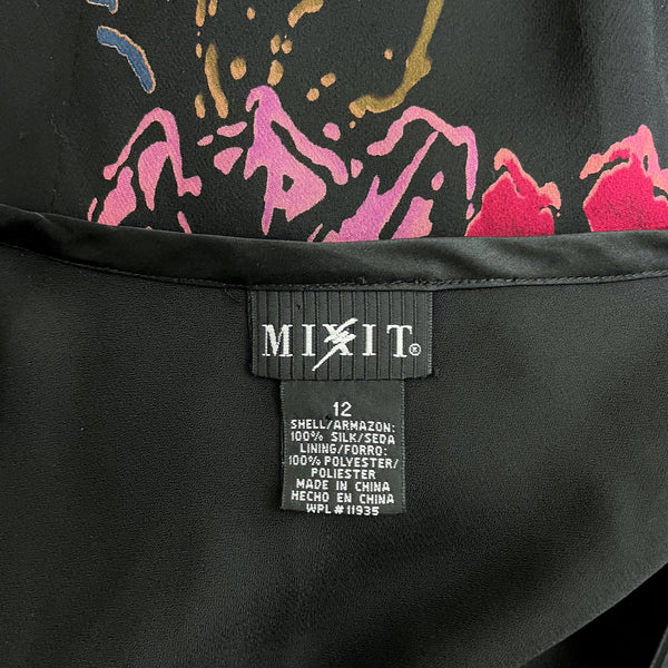 BLACK FLORAL SILK BELL SLEEVE MIDI DRESS (12)