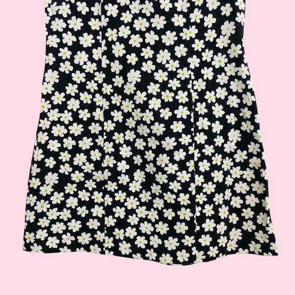 Black Daisy Print Mini Dress (S)
