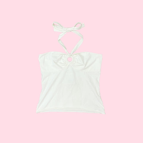 GUESS WHITE O RING HALTER TOP (L/XL)
