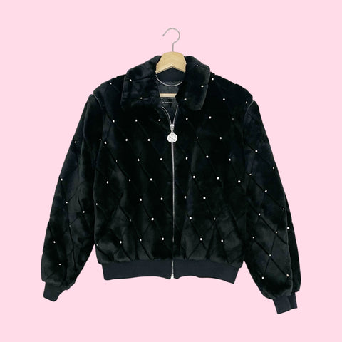 ST. JOHN QUILTED STUDDED FAUX FUR JACKET VEST (M)