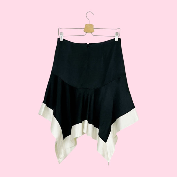 BEBE BLACK + WHITE ASYMMETRICAL SATIN SKIRT (4)