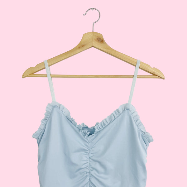 LIGHT BLUE RUCHED RUFFLE TANK (M)