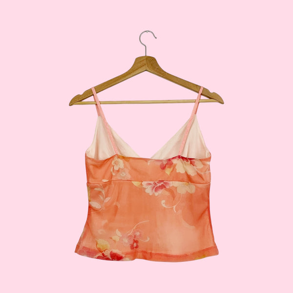 PEACH FLORAL MESH TANK (S/M)