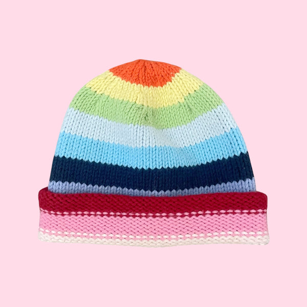 Y2K Gap Rainbow Striped Beanie (L/XL)