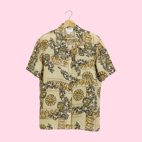 BAROQUE PRINT SILK BLOUSE (L)