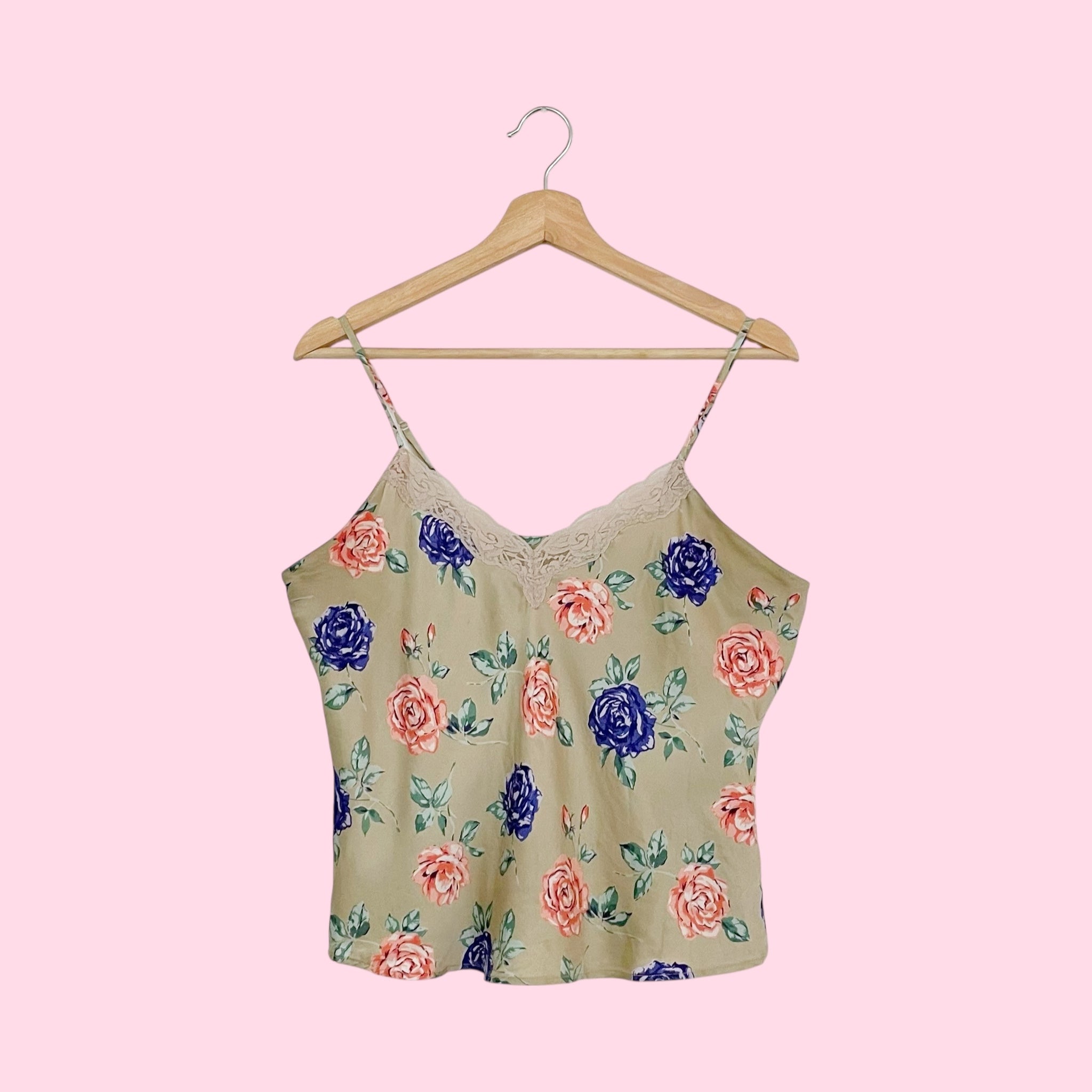 TAN FLORAL PRINT SILK TANK (M)