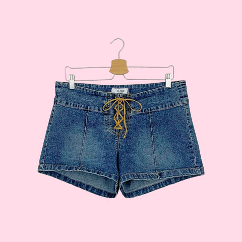 Y2K LACE UP LOW RISE DENIM SHORTS (L/XL)