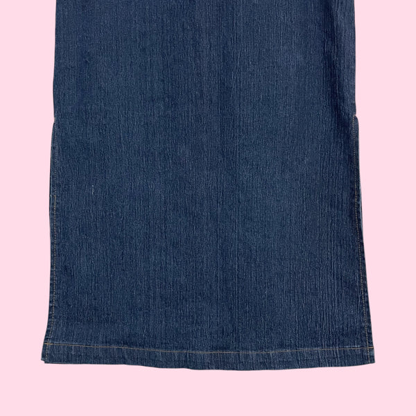 DARK STRETCH DENIM MIDI SKIRT W/ SIDE SLITS (M)