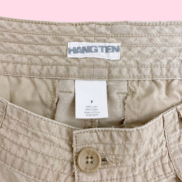 TAN LINEN LOW RISE SHORTS (7)