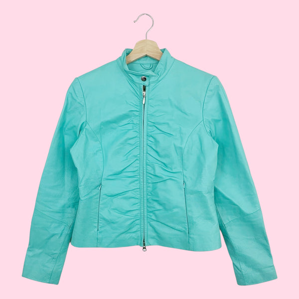 WILSON'S MINT GREEN RUCHED LEATHER JACKET (S)