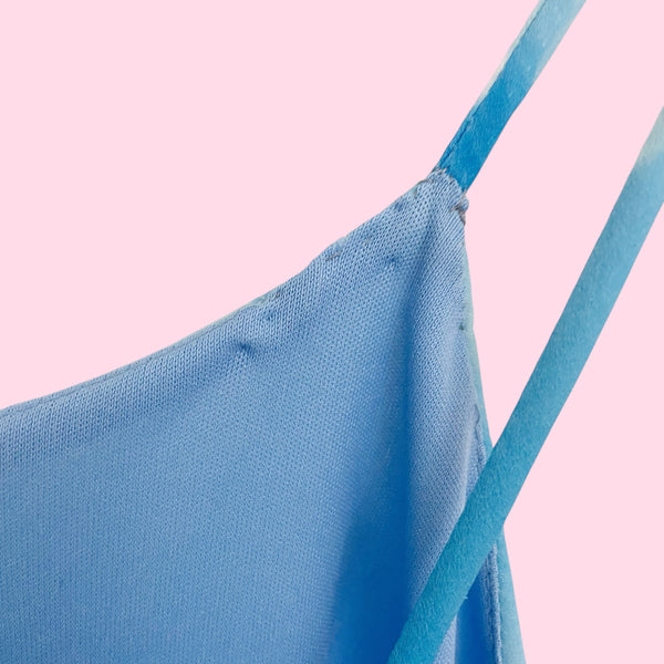 Y2K Blue Floral Asymmetrical Midi Dress (S/M)