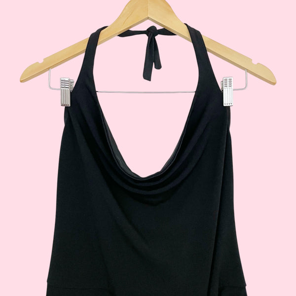 BLACK HALTER COWL NECK MINI DRESS (M)