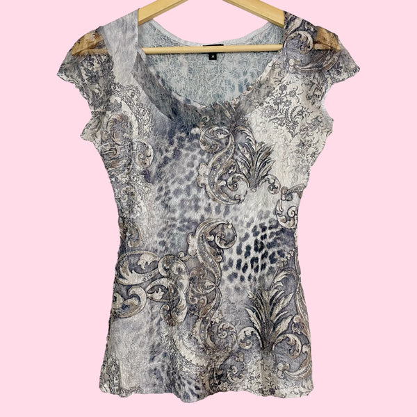 KOMAROV PAISLEY PRINT WRINKLE BLOUSE (M)