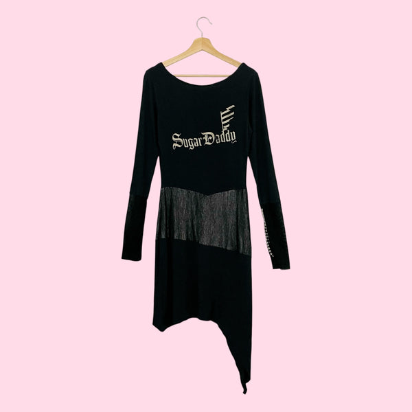 GRAPHIC ASYMMETRICAL MESH PANEL DRESS (M)
