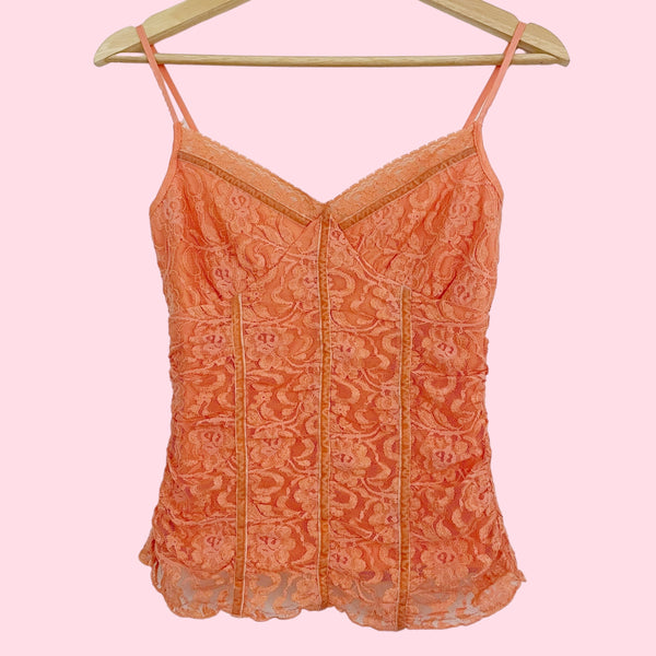 PEACH LACE RUCHED TANK (S)