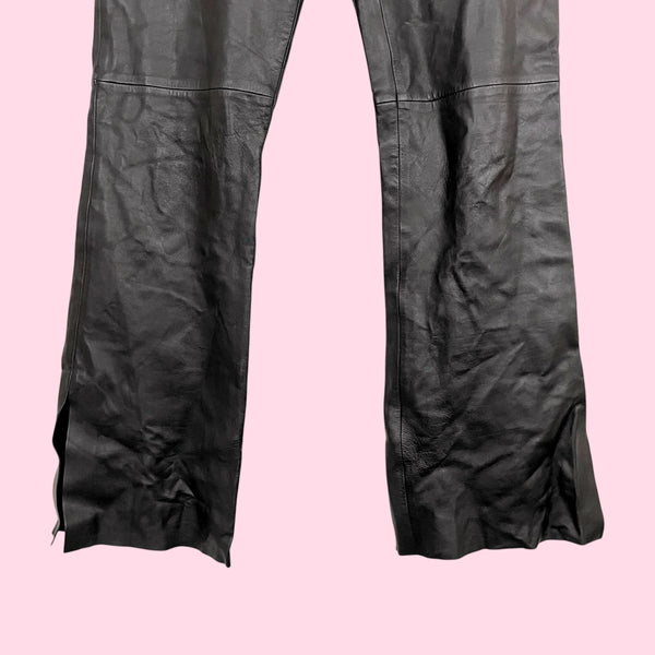 BLACK LEATHER BOOTCUT PANTS (8)