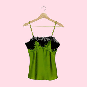 GREEN + BLACK SATIN TANK TOP (S)