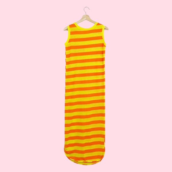 ORANGE + YELLOW STRIPED MAXI DRESS (S)