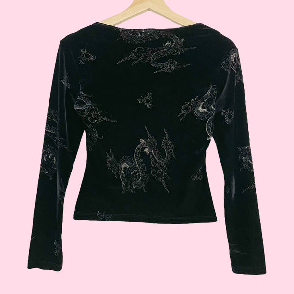 BLACK DRAGON PRINT VELVET TOP (S)