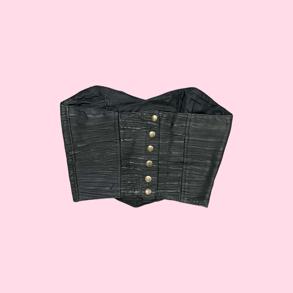 Black Textured Leather Bustier (S)