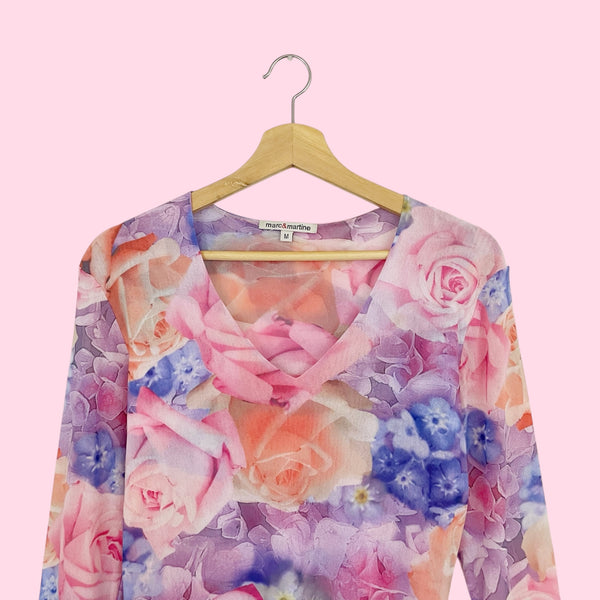 PASTEL ROSE PRINT MESH TOP (M)