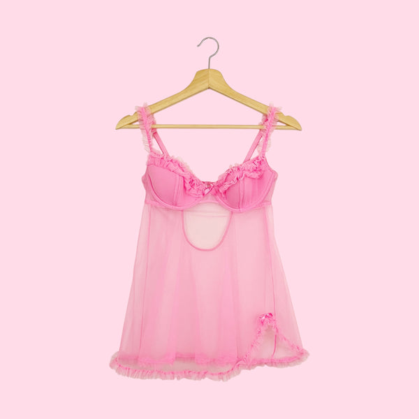 VICTORIA'S SECRET BUBBLEGUM MESH BABYDOLL (34C)