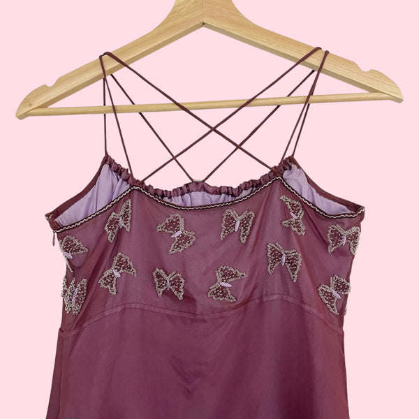 Y2K Beaded + Embroidered Butterfly Mini Dress (XS)