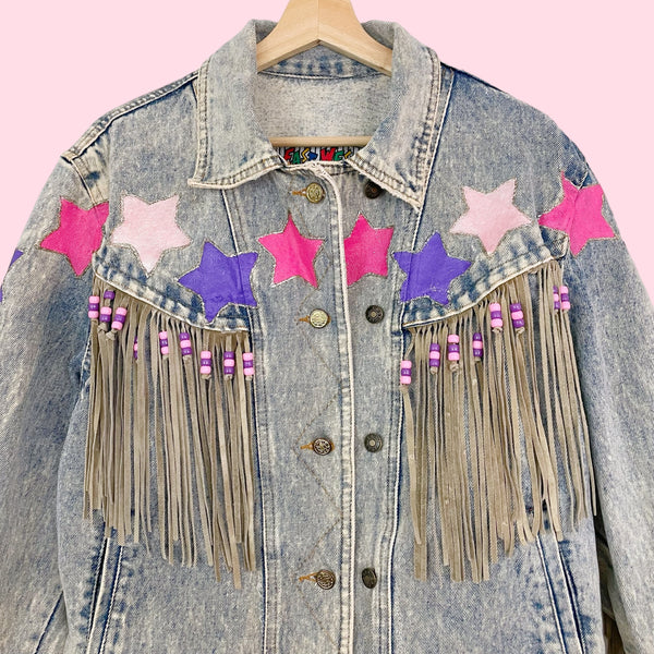 ACID WASH FRINGE DENIM JACKET (M/L)