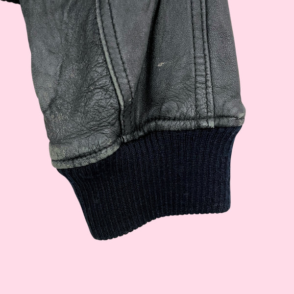 THE LIMITED BLACK LEATHER BOMBER JACKET (L)