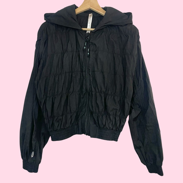 Free People Movement Black Ruched Windbreaker Jacket (S)