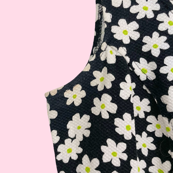 Black Daisy Print Mini Dress (S)