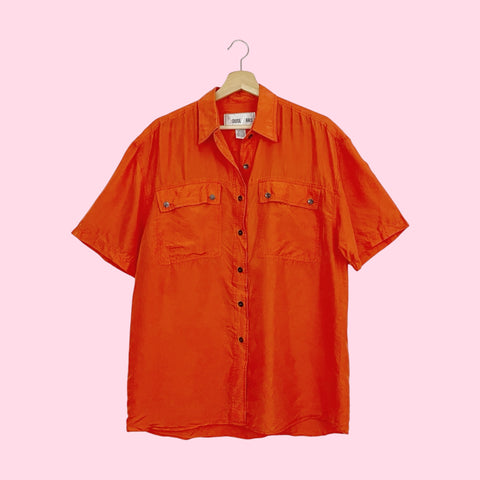 ORANGE SILK OVERSIZED SHIRT (M)