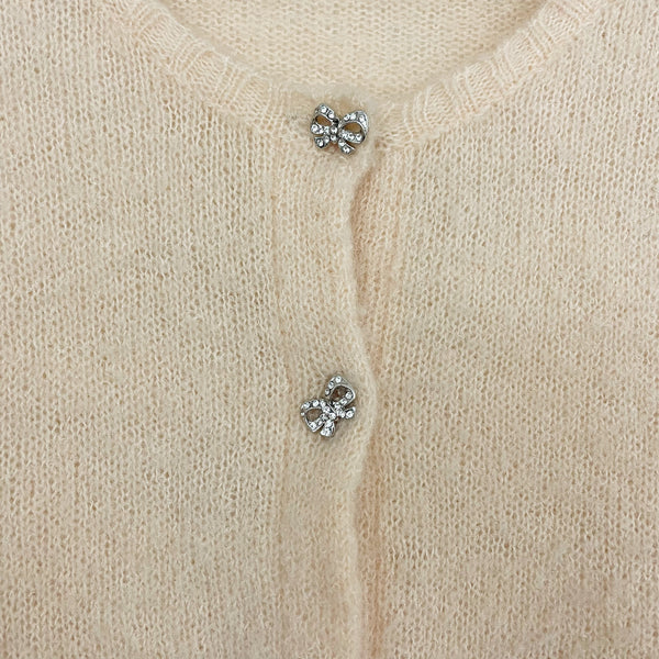 CREAM MOHAIR BLEND CARDIGAN W/ BOW BUTTONS (S)