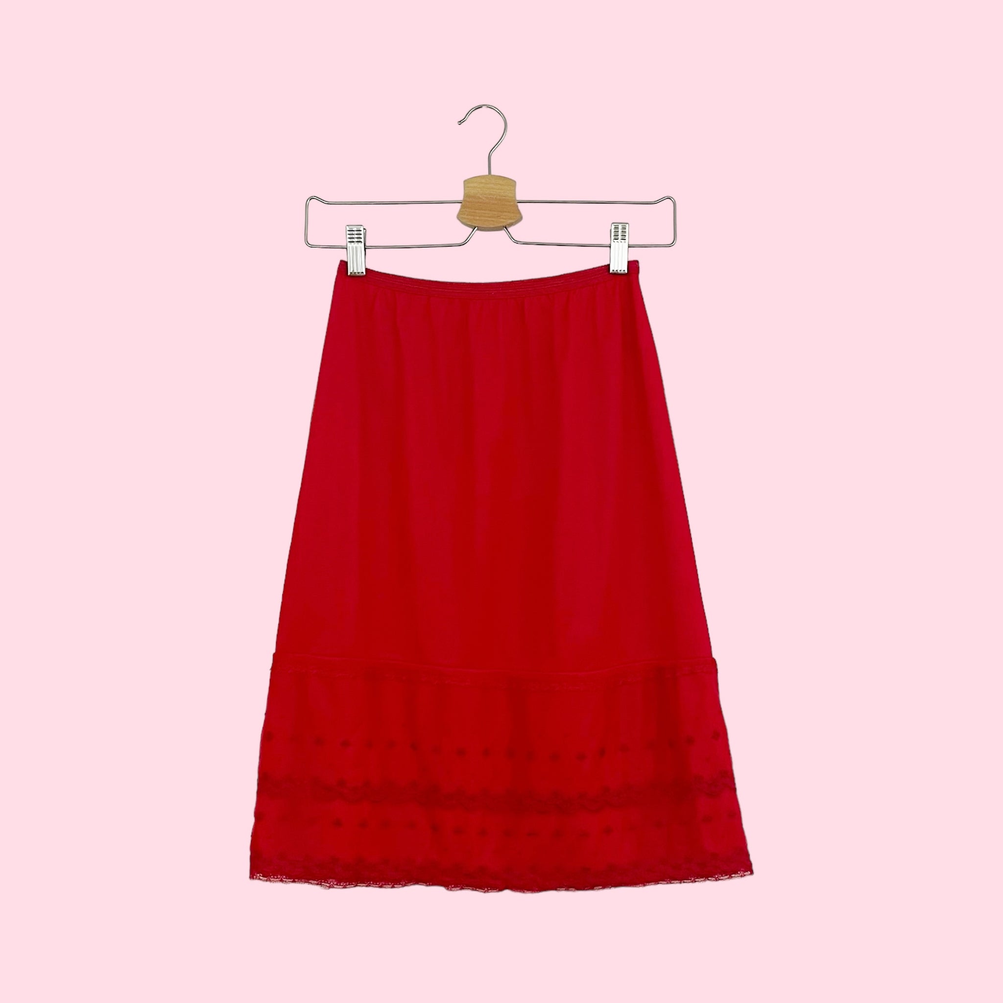 RED EMBROIDERED NYLON SLIP SKIRT (S)