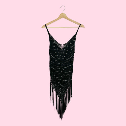 BLACK + GOLD KNIT TANK W/ FRINGE (S)