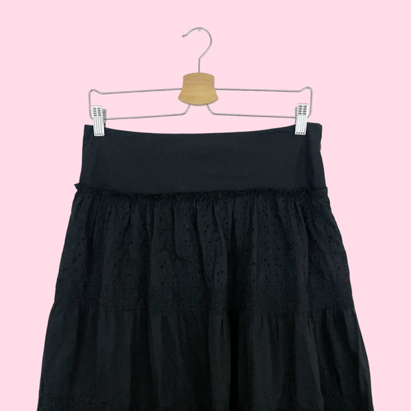 BLACK EYELET TIERED PRAIRIE SKIRT (M)