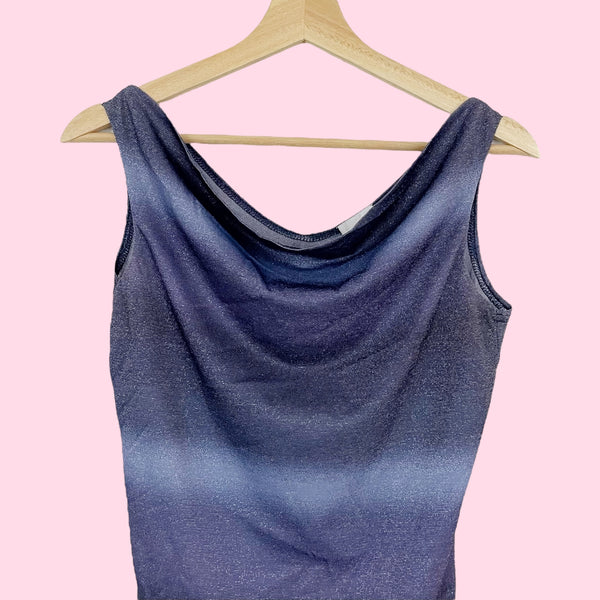 METALLIC BLUE COWL NECK TANK (S)