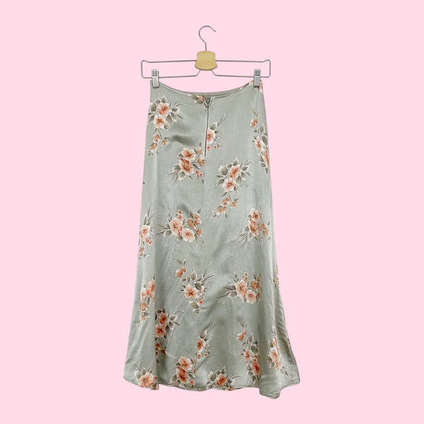 GRAY FLORAL SATIN MAXI SKIRT (25)