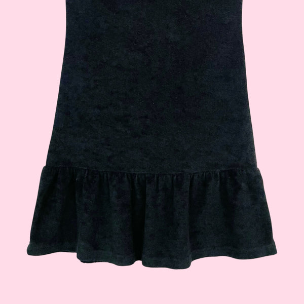 BLACK TERRY CLOTH HALTER MINI DRESS (S)