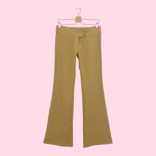 TAN PINSTRIPE LOW RISE OFFICE SIREN PANTS (7)
